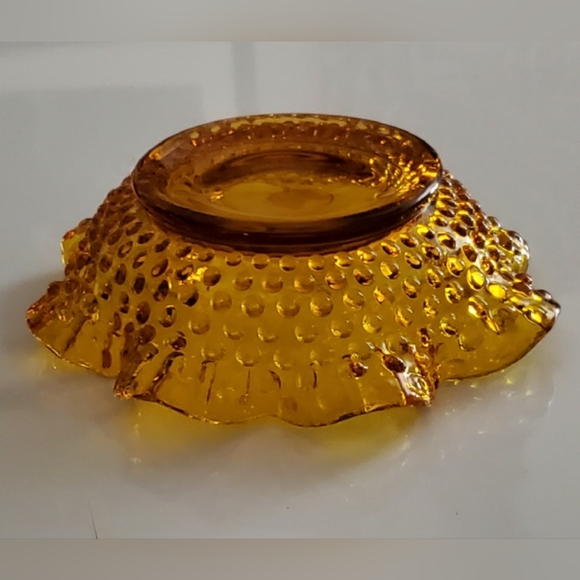 Vntg Handcrafted Kanawha Hobnail Amber Ruffled Bowl EUC - Picture 4 of 10
